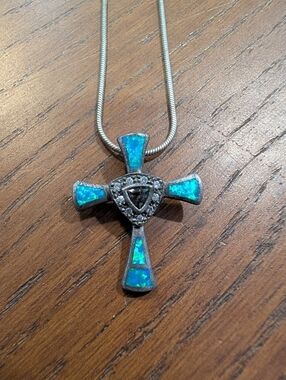 Blue Cross Necklace With Gems